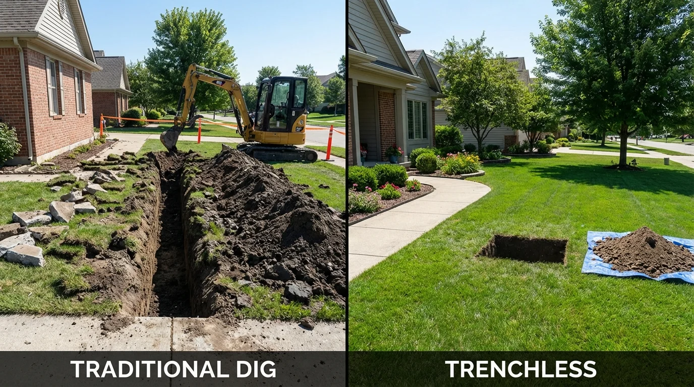 Trenchless sewer repair with minimal yard damage versus traditional excavation in Ozona, TX